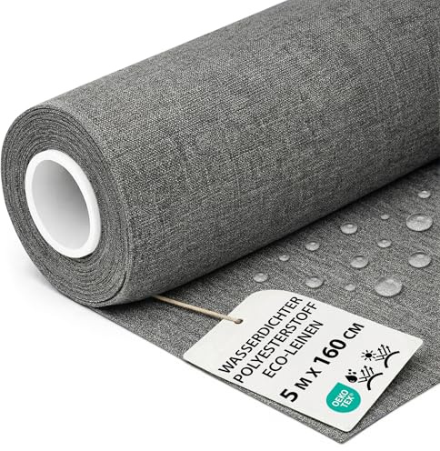 Utomhustyg Metervara Vattenavvisande Polyestertyg 5 M x 160 cm – Markistyg för Solsegel Trädgårdsmöbler Dynor Klädsel Utemöbler Slitstarkt Robust med Oeko Tex Grå ekologiskt linne