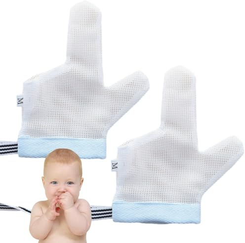 Repfria vantar för, tumskydd barnhandskar inget | vantar skyddshandskar, bitning, nagelbitande i 6 månader ~ 5 år, Tvåfinger blå L, Refer to description