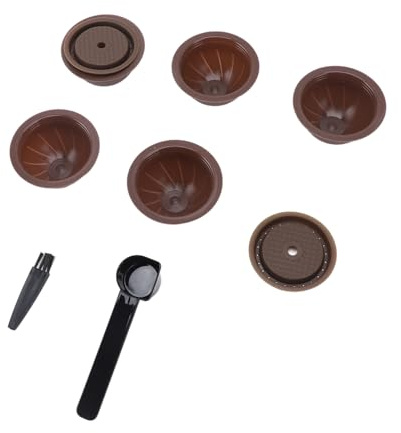 SIXRUN Återanvändbara Kaffekapslar med 5 Tomma Pods (Brun) | 2 silikonlock, för kaffemaskin