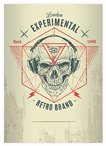 Kartenkaufrausch 8 Coole Retro Totenkopf DIN A4 Schulhefte, Schreibhefte mit Kopfhörer Skull in rot Lineatur 27 (liniertes Heft)