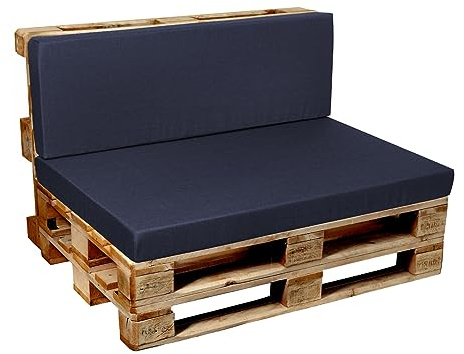Garden Factory Palettenkissen Palettenauflagen Palettenpolster Sitzkissen, Rückenlehne oder Set, Glatt V2 (Set (Sitzkissen 120x80+Rückenlehne 120x40), Dunkelblau)