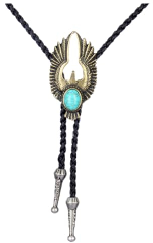 COOLLA Bolo Tie Cowboy-Krawatte, Lederhalsband, Vintage-Türkis-Anhänger für Damen, Herren (Bronze-Halskette), Leder