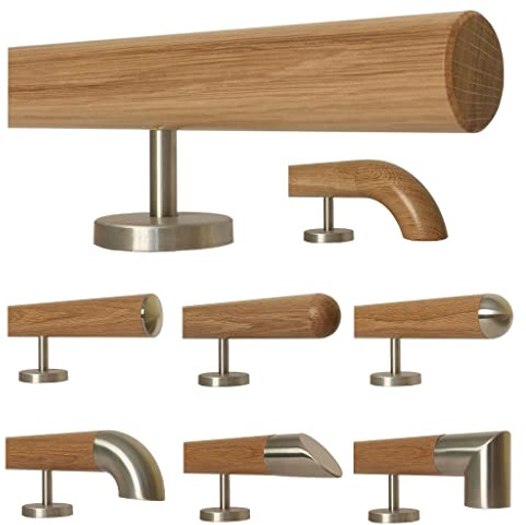 TIBU Eiche Holz Handlauf Geländer 0,3m - 6m, Länge 40 cm, Ende gefast und 2 gerade Halter