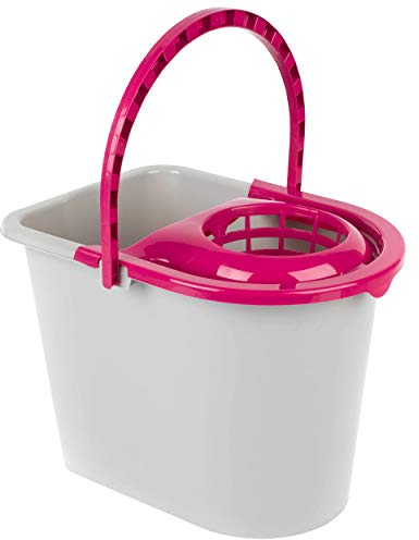 Kleeneze KL062598EU Mop Bucket – With Mop Head Wringer, Carry Handle, Plastic Water Pail, Cleaning Bucket For Floors, Detachable Wringer, Pouring Spout, Large, Strong & Durable, 14L Capacity, Pink