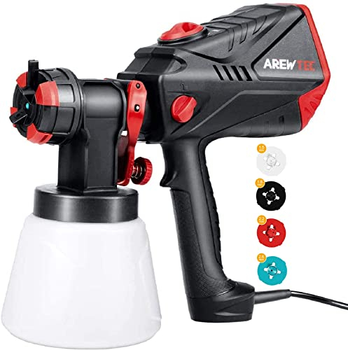 Farbsprühsystem 600W Hohe Leistung mit 1200ml/min Maximaldurchfluss, AREWTEC HVLP elektrische Farbspritzpistole, 1000ml Behälter mit 4 Düsen für einfacheres Lackieren und Reinigen beim Selbermachen