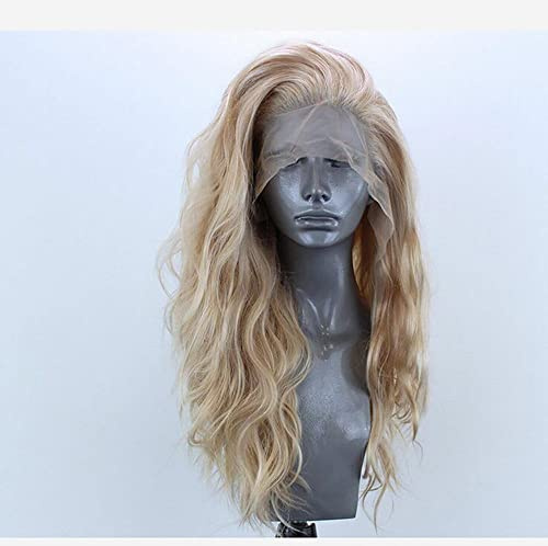 Greenmirr Synthetische Wellige Blonde Lace Front Perücken 13x4 Lace mit natürlichem langem hitzebeständigem Faserhaar für Frauen Tägliche Cosplay Ersatz Perücke 24in