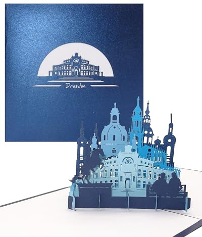 Pop Up Karte „Dresden - Panorama mit Oper & Frauenkirche“ - 3D Grußkarte als Souvenir, Geschenk, Geburtstagskarte, Einladungskarte & Gutschein zum Städtetrip