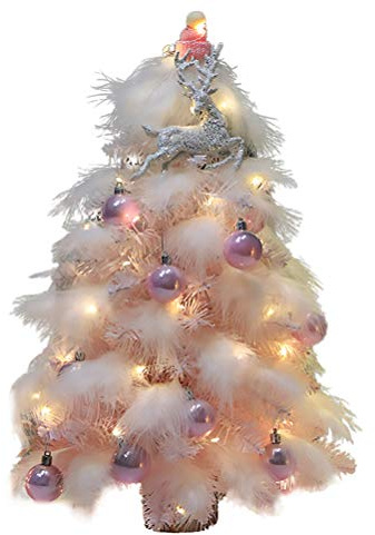 Künstlicher Weihnachtsbaum mit Beleuchtung Kleiner Christbaum Beleuchtet Modellbäume Rosa Feder Baum Weihnachtsschmuck Desktop Zimmer Dekoration Weihnachten Festival Party