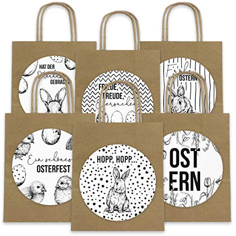 Papierdrachen XXL Geschenktüten für Kinder zu Ostern - Osterdeko - Kreatives Osternest mit 6 Papiertüten und XXL Sticker (14cm) in schwarz-weiß - Set Nummer 10