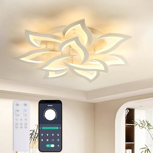 KAUCQI 85CM LED Deckenleuchte Wohnzimmer Dimmbar Deckenlampe Blume | Moderne Schlafzimmer Lampe decke Kreis Wohnzimmerlampe mit Fernbedienung 3000K-6000K Weiß Schlafzimmerlampe Esszimmer Küche