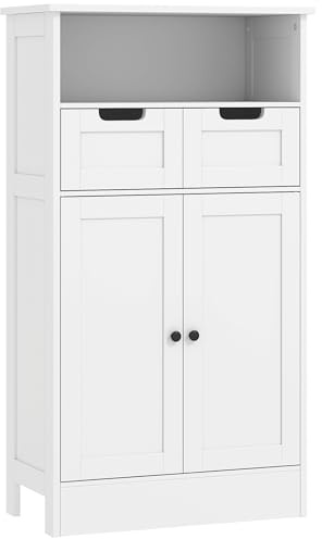 kleankin Badezimmerschrank Badschrank Hochschrank mit verstellbar Ablage, 2 Schubladen, 2 Türen, Schrank Aufbewahrungsschrank für Badezimmer, Wohnzimmer 60 x 30 x 108,8 cm Weiß