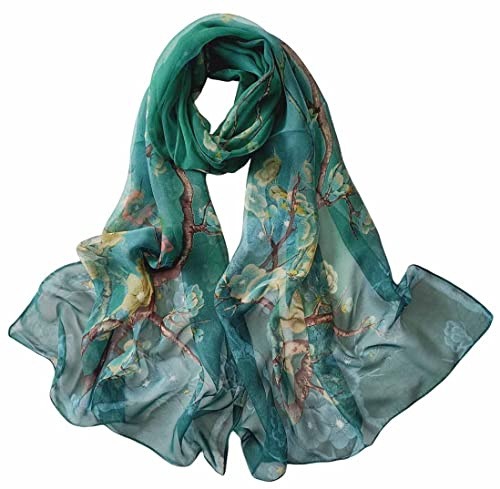 Acotavie Scarfs for Women Lightweight Print Floral Pattern Scarf Fashion Scarves Sunscreen Wraps Shawls (1&Green)