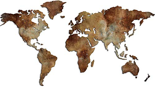 Giallobus - Weltkarte - SONDERAUSGABE - ROSTEFFEKT IM INDUSTRIELLEN Stil - MDF HOLZWANDDEKORATION - 190X105 cm