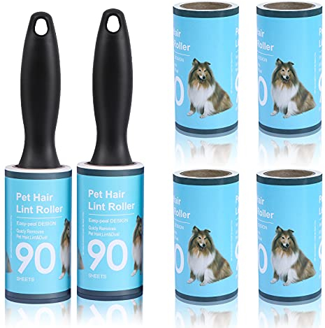 Jiehu Lot de 6 Rouleaux à Peluches Brosse Adhésive - 90 Feuilles Diagonales par Rouleau - Anti Poils pour Vêtements