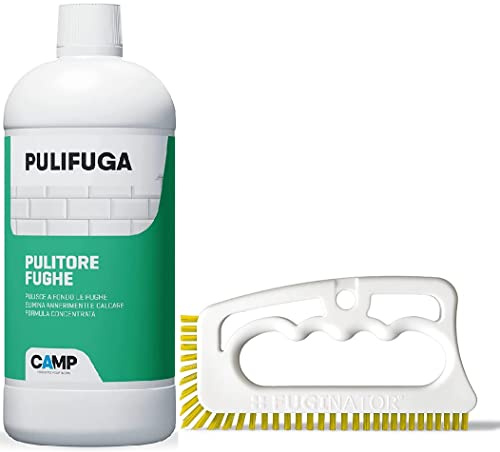 Camp Pulifuga, Pulitore Concentrato Per Fughe - 1 L + Fuginator® Spazzola Per Fughe (Bianco Giallo)