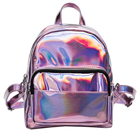 VALICLUD Chic Holographische Rucksack Modische Rucksack Hologramm Schule Schulter Tasche für Frauen Mädchen Teens Satchel- Rosa