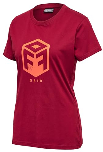 hummel Damen Hmloffgrid Cotton Jersey S/S Wo T Shirt, Rhubarb/Nasturtium, M EU