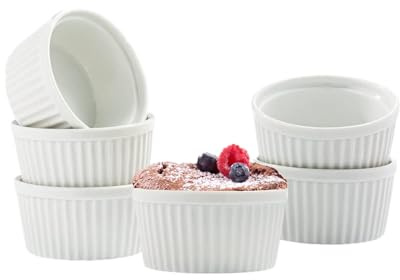 Vikko 5 Oz Ramekin Set: Ceramic Charcuterie Bowls - Oven Safe Ramekins - Creme Brulee & Souffle Dishes - White 5 oz Souffle & Custard Cups - Set of 6