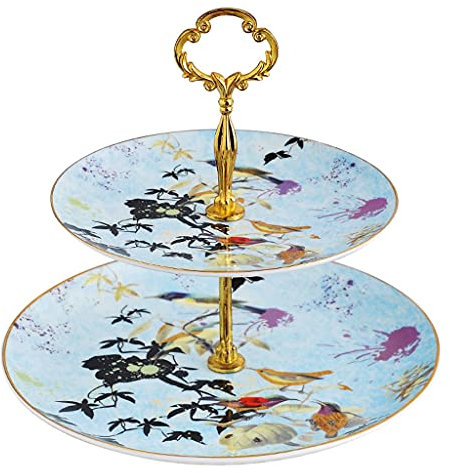 FURUIWUFENG Cake stands Atmospheric Bone China Cake Stand Multi-layer Fruit Plate Window Dessert Table Living Room Double-layer Biscuit Plate Afternoon Tea Snack Stand Dessert stands