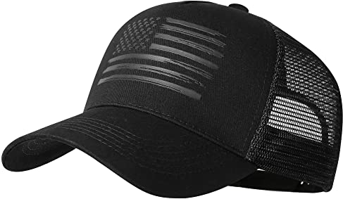 VIONLAN Baseballkappe mit amerikanischer Flagge, Trucker-Mütze für Herren und Damen, 3D-geprägtes Logo, verstellbar, Netzstoff, Snapback-Hut, Schwarz/Schwarze Flagge, One Size