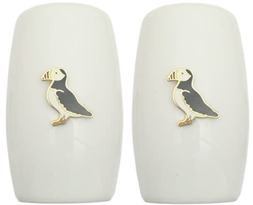 Puffin Enamel China Salt and Pepper Shakers Cruet Set Modern White CSP 289