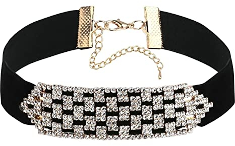 Stfery Damen Halskette, Choker Halsband Einzeln Schmuck Samt Edelstahl Pfeil Zirkonia Cosplay Gothic Goldschwarz 30.5+8CM