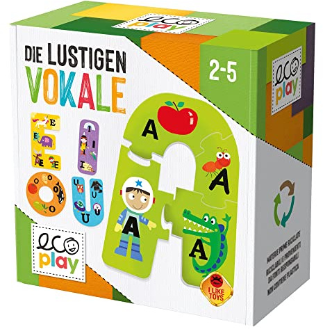 eco play Die lustigen Vokale Montessori Selbstlaut Buchstaben Lernspiel | Selbstlaute erkennen, erste Wörter verstehen und Gedächtnis üben. Mit Pädagogen entwickelt, Made in Italy ab 2 Jahren