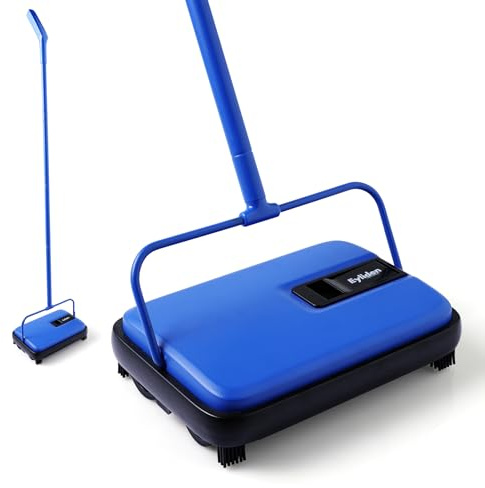 Eyliden Carpet Sweeper, Mini Size Lightweight Hand Push - No Noise, Non-Electric, Easy Manual Sweeping Only for Carpet Cleaning (Blue)