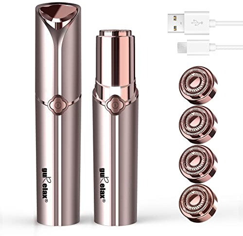 Gesichtshaarentferner für frauen (2023) - GURELAX Gesichtsrasierer Frauen für Kinn Oberlippe Pfirsichflaum-einschließlich,4 x Ersatzköpfe Flawless Gesichtshaarentferner