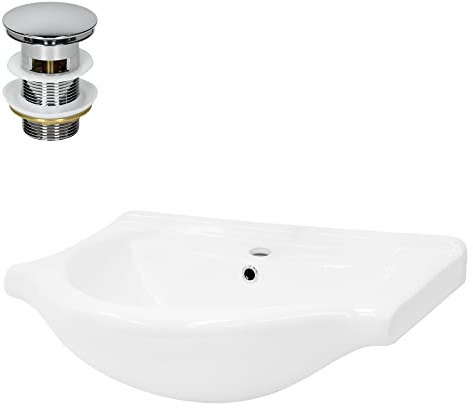 ML-Design Lavabo in Ceramica Bianca Lucida 67,5 x 21,5 x 51,5 cm Lavandino da Incasso Moderno Bacinella Lavamani per Bagno Lavello con Set di Scarico Standard Cromato