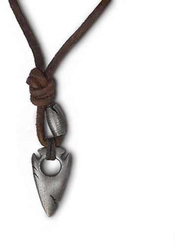 LOCAL LEAGUE Collar de cuero para hombre con colgante metálico en forma de punta de flecha – estilo tribal y cazador, cordón marrón envejecido ajustable, ideal para hombres, chicos y regalo para novio