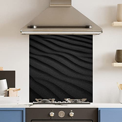 Premium 70 cm x 75cm Black Sand Dune Glass 6mm Kitchen Splashback Heat Resistant Toughened Polished Edges - Back Splash Back Coloured Hob Painted Tempered Splashback