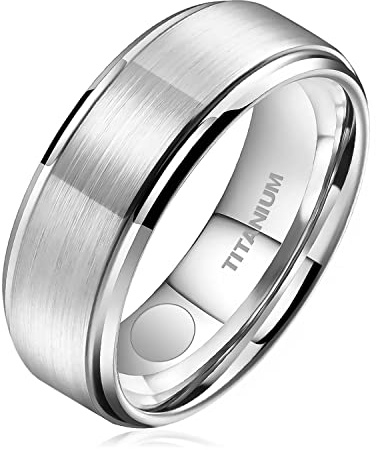 JEROOT Magnetiska ringar i titan för män och kvinnor, steggkant, elegant design, magnetiska ringar, 2 starka magneter med smyckespresentask, 5 mm (3 500 Gauss), L-1/2(US6), Titan