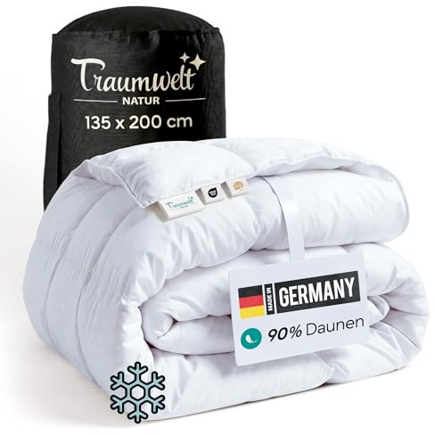 Traumwelt Natur Made in Germany Daunendecke 135x200 cm aus 90% Daunen und 10% Federn, winterdecke, Allergiker geeignet (nomite), Öko-Tex 100 Klasse 1 Zertifiziert, Downpass