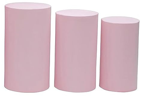 UVCMDUI Zylinder Sockel Hochzeit Requisiten, Event-Dekor Direktes Rundzylinder-Ständer-Sockel-Display, Metall Weiß Zylinder Sockel Display für Geburtstag Babyshower,Rosa,3 Pcs Small