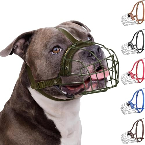 BRONZEDOG Maulkorb für Pitbull Hund aus atmungsaktivem Metallkorb für große Hunde wie Amstaff und Staffordshire Terrier – mit Nylonriemen – gegen Beißen, Kauen und Bellen