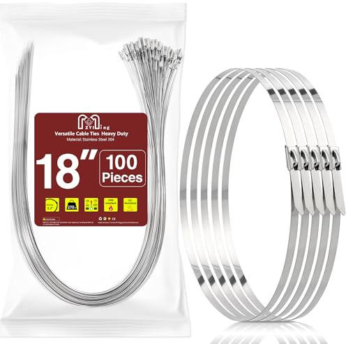 ZYIMING 100 Pack Metal Zip Ties 450mm Stainless Steel Cable Ties Heavy Duty Self-Locking Wire Ties Load-Bearing Tension 122kg High Temp UV Resistant