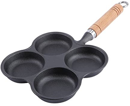 Zerodeko Poêle à Œufs en Fonte Noire à 4 Trous Revêtement Antiadhésif, Facile à Nettoyer, Compatible Induction et Gaz Cuisine Maison et Repas Ludiques