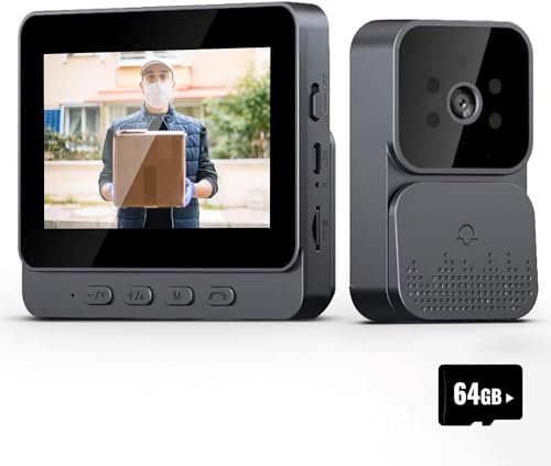 Videoportero, 4.3 pulgadas Video Portero de Portero Inalámbrico, Cámara de timbre con monitor, Detección humana, Audio bidireccional, Función de visión nocturna + 64G tarjeta de memoria