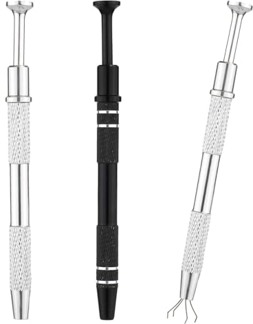 3stk Schmuckgreifwerkzeug, 4-Klauen Piercing-Kugelgreifer Edelstahl IC-Chip-Aufnahmewerkzeug Mini-Diamant-Klauenpinzette für Kleinteile Elektronische Komponenten (Silber, Schwarz)