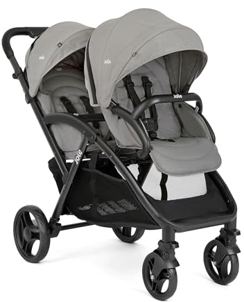 Joie evalite™ duo passeggino doppio, leggero, chiusura compatta, compatibile con sistema da viaggio, fronte mondo, parapioggia incluso – dalla nascita ai 3 anni (0–15 kg), pebble