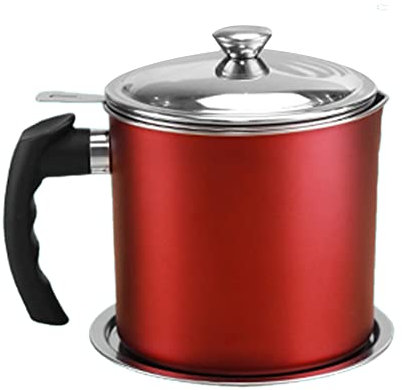 CosyCaya Contenedor de Grasa de Tocino Lata de Almacenamiento de Aceite de Cocina de 1,3 L con Colador, Colador de Aceite para Almacenar Grasa de Cocina (Rojo)