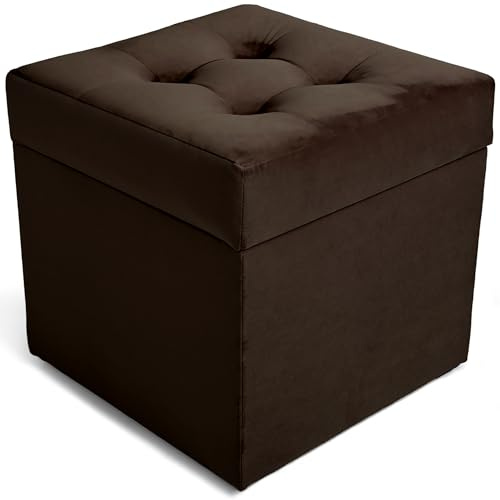 MG Design Polsterhocker 45 x 45 cm Braun mit großem Stauraum (ca. 50 L), bis 300 kg belastbar, weich mit dezentem Schimmer, pflegeleicht – Wohnbereich, Schlafraum & Flur