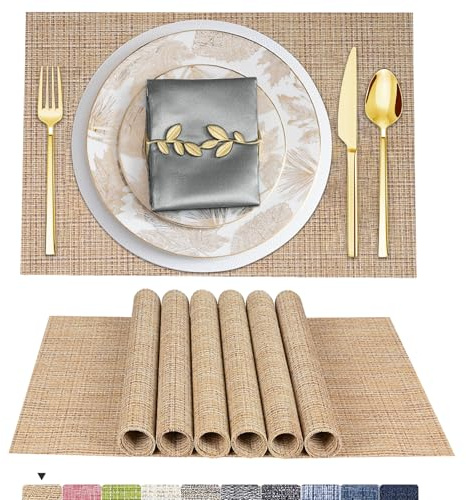 ARTAND Tovagliette Americane Lavabili Set di 6 Colazione Sottopiatti Plastica Intrecciato Tovaglietta Personalizzate - Set di 6, 02 Beige