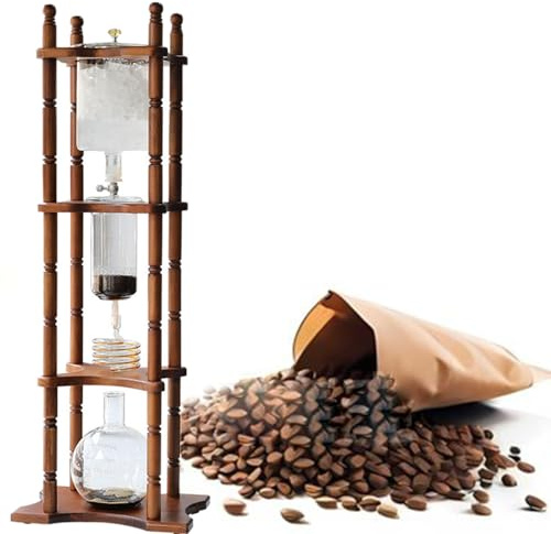 ExoticaBlend Iced Drip Coffee Maker Cold Brew Dripper Pot Cold-Drip Coffee Tower Ice Coffee Machine Wooden Glass 3000ml Brown