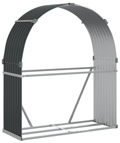 Makastle Range-Bûches pour Usage Extérieur Porte-Bûches Support Rangement Bois de Chauffage Étagère pour Bois de Cheminée, Aide à l'Empilage du Bois, anthracite 120x45x140 cm acier galvanisé