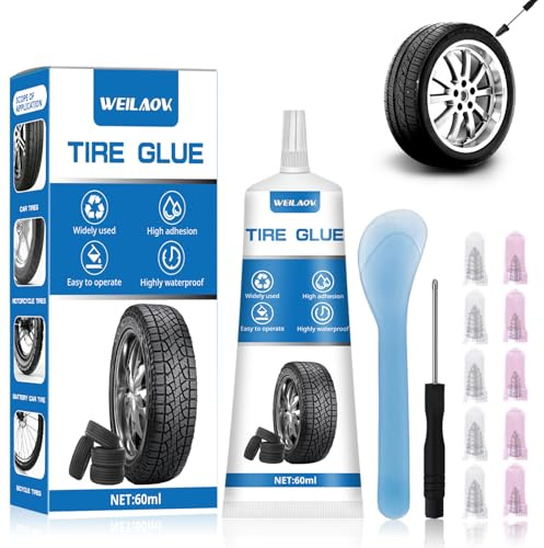 WEILAOK Vulkanisierflüssigkeit, Reifenkleber, Gummikleber, Felgen Reparaturset Schwarz, Löcher und Abblätterungen An, Fahrrad, Motorrad, 60 ml