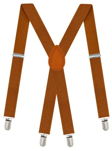 Dibi Brown Rust Suspenders for Men, Adjustable X Back 4 Strong Clips