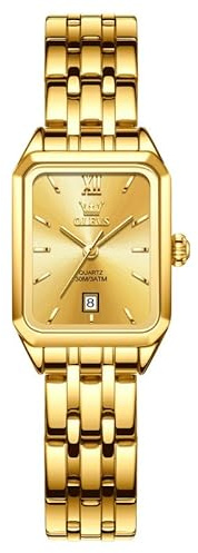 OLEVS Reloj Mujer Dorado Relojes Acero Inoxidable Rectangular Analógico de Cuarzo para Mujeres Vestido Clásico de Lujo con Fecha Pulsera Dorado Minimalista Esfera Elegancia Pulsera
