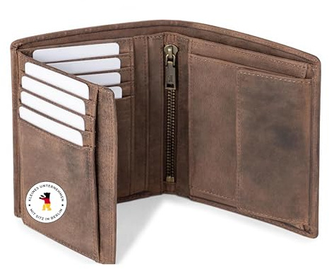 Berliner Bags Vintage Geldbörse Herren mit Münzfach Thomas, Leder Portemonnaie mit RFID-Schutz, Slim Wallet Geldbeutel für Männer Hochformat - Braun